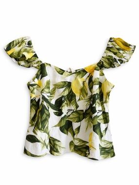 H&M White Lemon Print Ruffle Strap Camisole – Small EUC